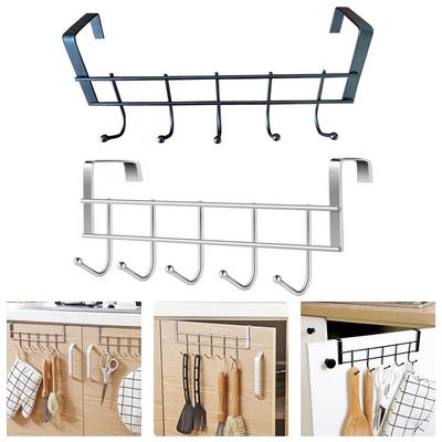 Percha de Puerta Moderna de Acero Inoxidable Estante 5 Ganchos para Bufandas y Chaquetas