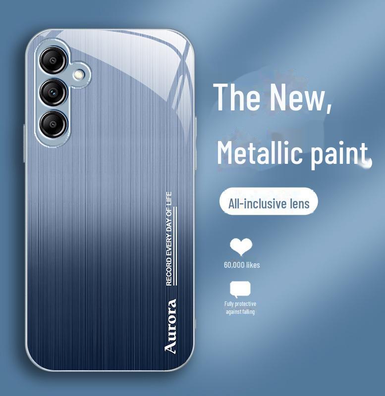 Kovový lak pro Samsung A14 a skleněný kryt pro A30 s pruhy Aurora a kartáčovanou texturou
