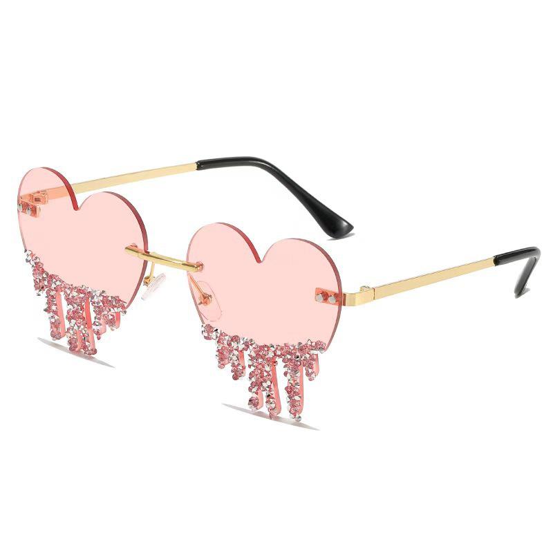 Heart Shaped Rhinestone Rimless Party Sunglasses - European & American Style