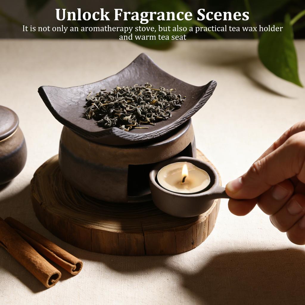 Ceramic Aromatherapy Stove Essential Oil Burner Handmade Tea Stove Warmer Set Zen Incense Burner with Tealight Holders for Home