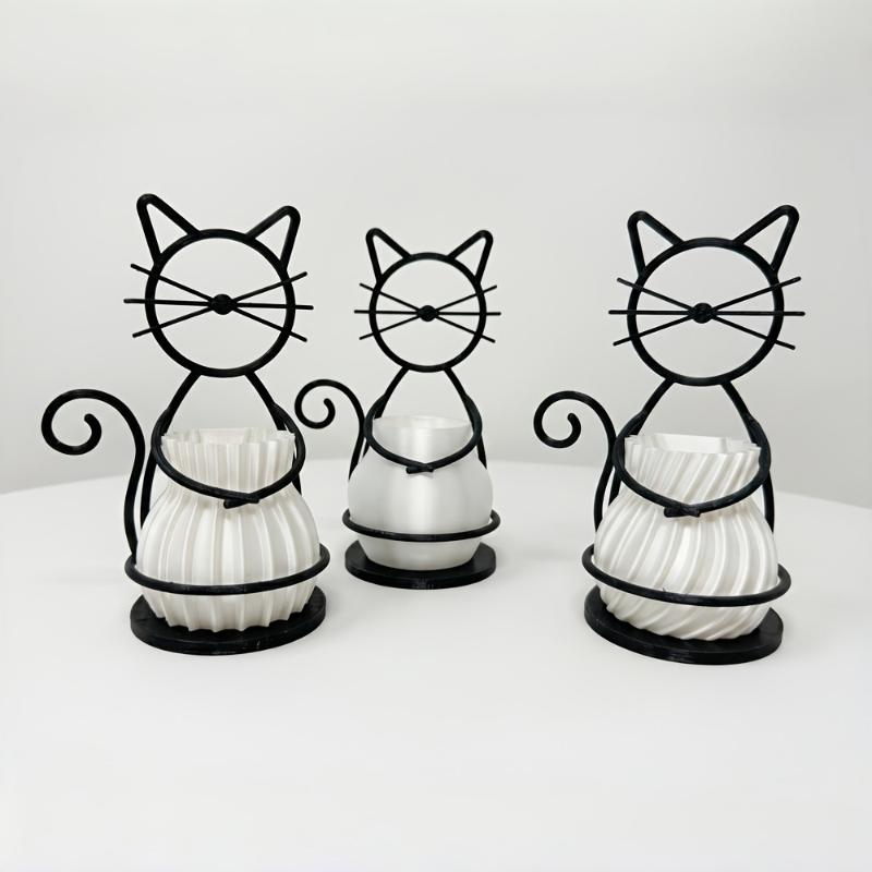 Cute Cat Shaped Metal Pen Holder With Non Slip Base Storage Cup For Home Office Stationery Organization
