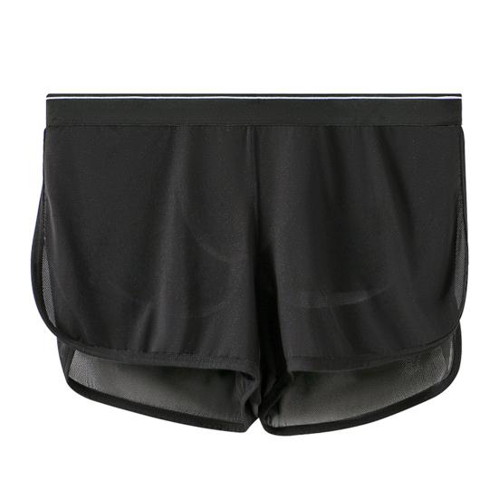 Wide Waistband Men Underwear Ice Silk Breathable Mesh Shorts Panties Solid Color Side Slit Loose Fit Underpants