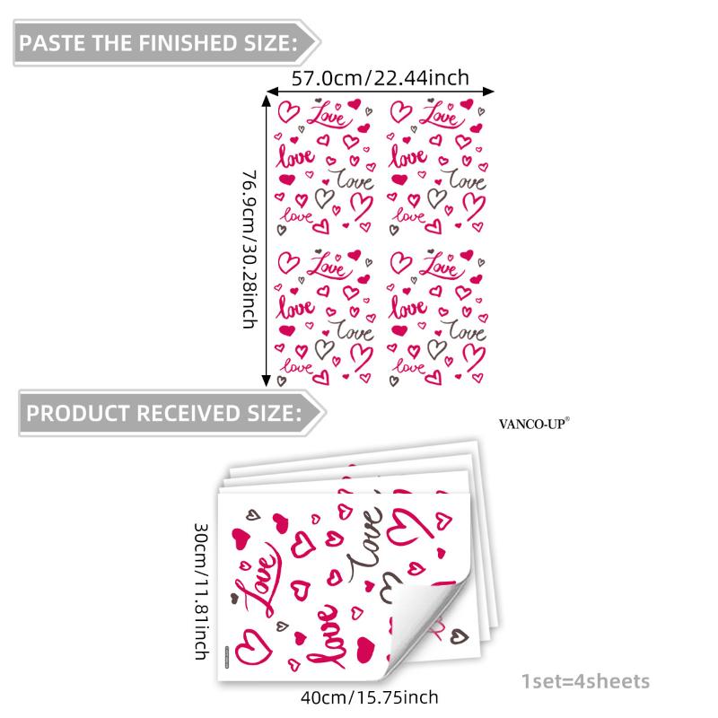 4 Stück Valentinstag Fensteraufkleber Niedliches Rotes Herzmuster in Aquarell Elektrostatisch Hochzeitsparty Hausdekorationsaufkleber