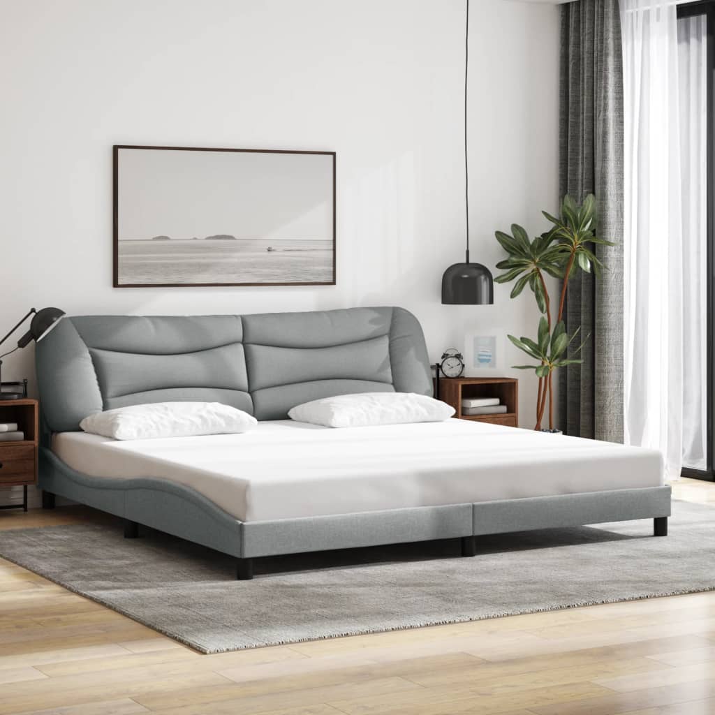 LED Bed Frame without Mattress  Hvar  Light Grey 200x200 cm Fabric