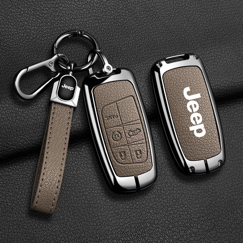 EPY1 For Jeep Grand Cherokee WK2 KL Wrangler JK Commander Renegade Compass 2018 2022 Metal Leather Car Key Case Cover Bag Accessories