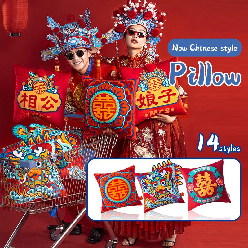 Joy Chinese Traditional Lucky Fish Embroidery Cushion Chic Velvet Tufted Cushion Covers Chair Sofa Cushion Wedding Bedding Decor