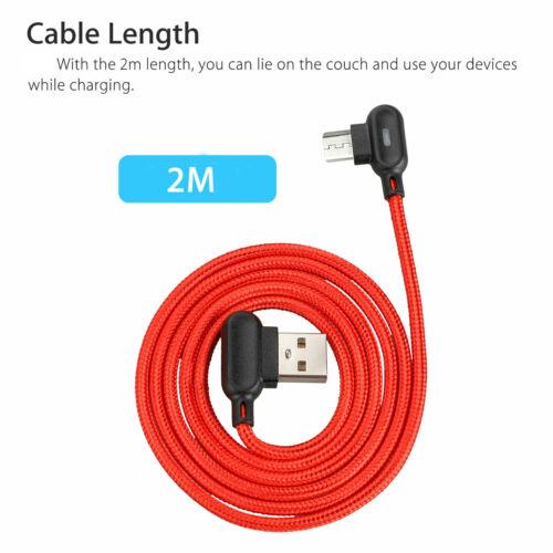 2M Double Bend 90° Right Angle Micro USB Type-c For Apple Interface LED Fast Charging Data Cable