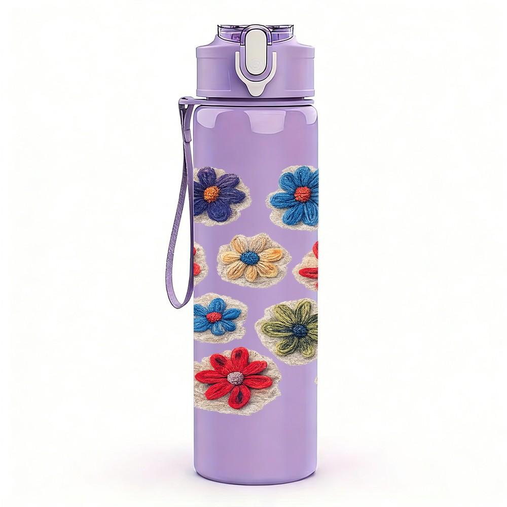 1PC Multicolor Wild Flower Cluster Print 750ml Color Plastic Sports Water Bottle Leakproof Flip Straw Lid Suitable for Sports Office Home Use