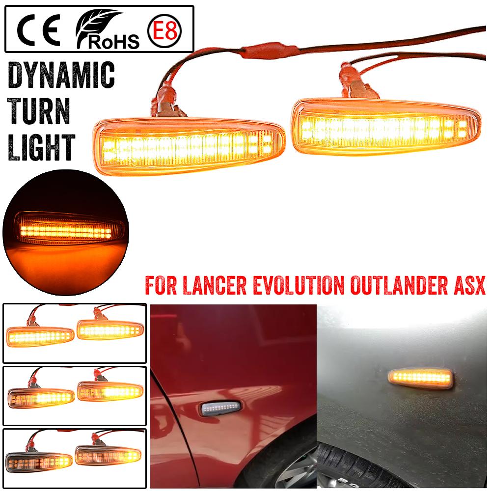 LED Side Fender Dynamic Turn Signal Light Marker Lamp For Mitsubishi Lancer Evolution Evo X Outlander Sport RVR ASX Mirage 2014+