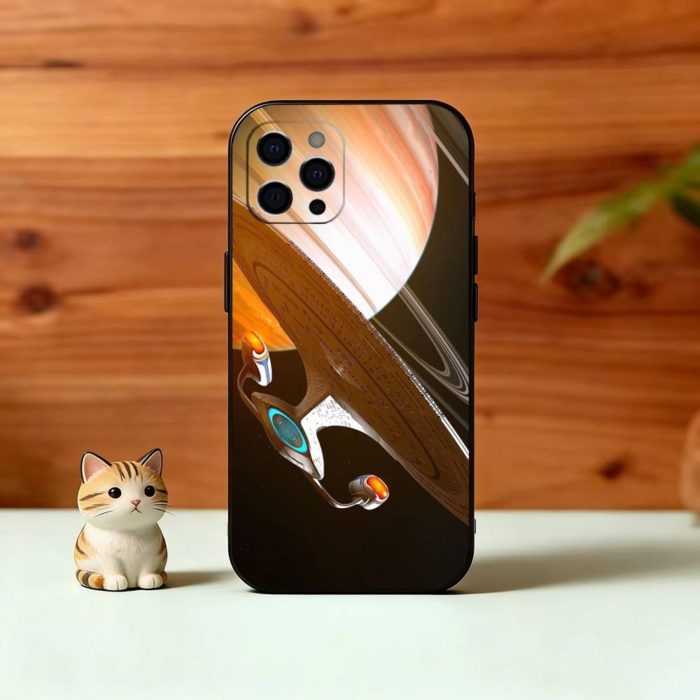 S-Trek Space Theme Phone Case For iPhone 17,16,15,14,13,12,11 Plus,Pro Max,XS,Soft Silicone Black Cover