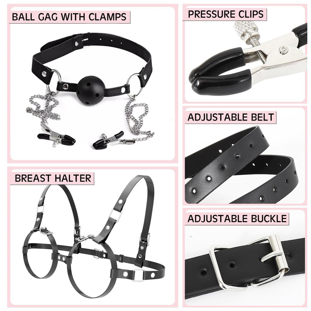 Sex Bondage Breast Restraints with Ball Gag Nipple Clamps Bondage Harness Sex Toys for Adult Women Sexy Chest SM Games