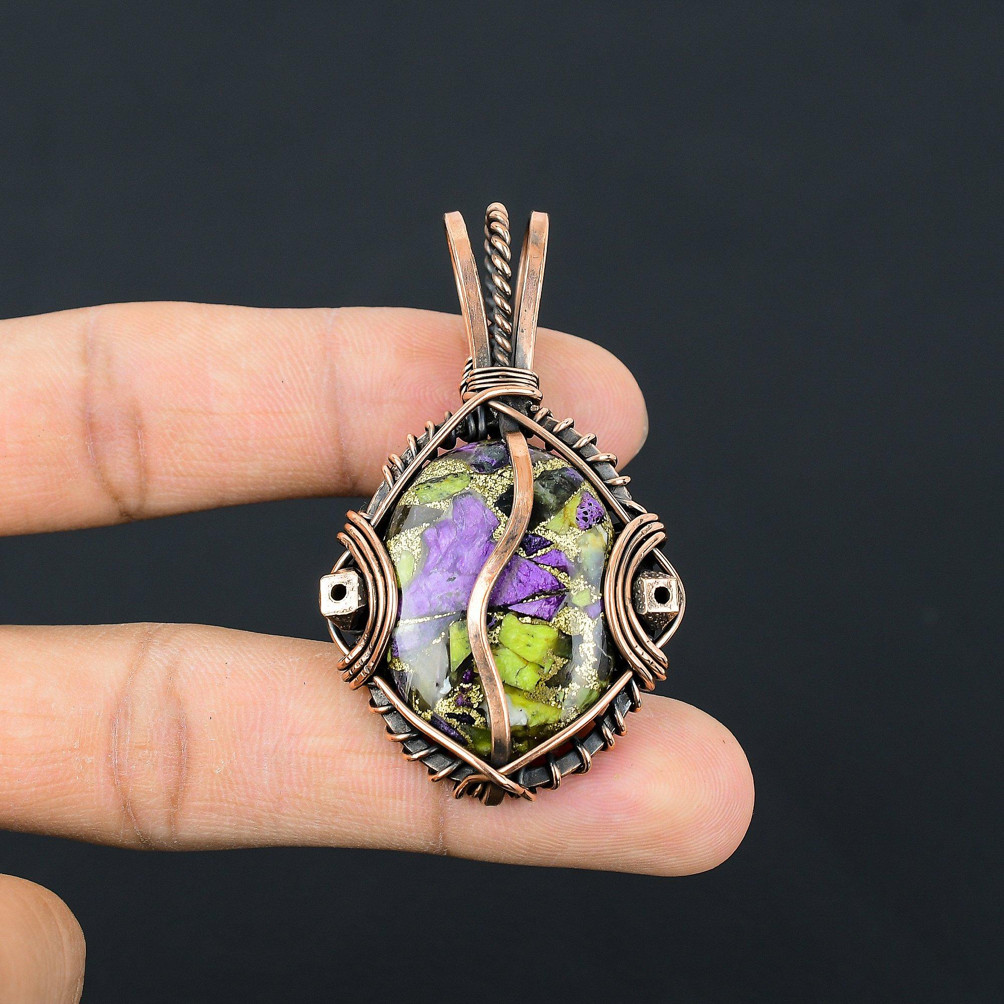 

Stichtite Handmade Gemstone Pendant, 999 Copper Wire Wrapped Pendant Antique Jewelry, For Engagement Gift 2.55 Inches