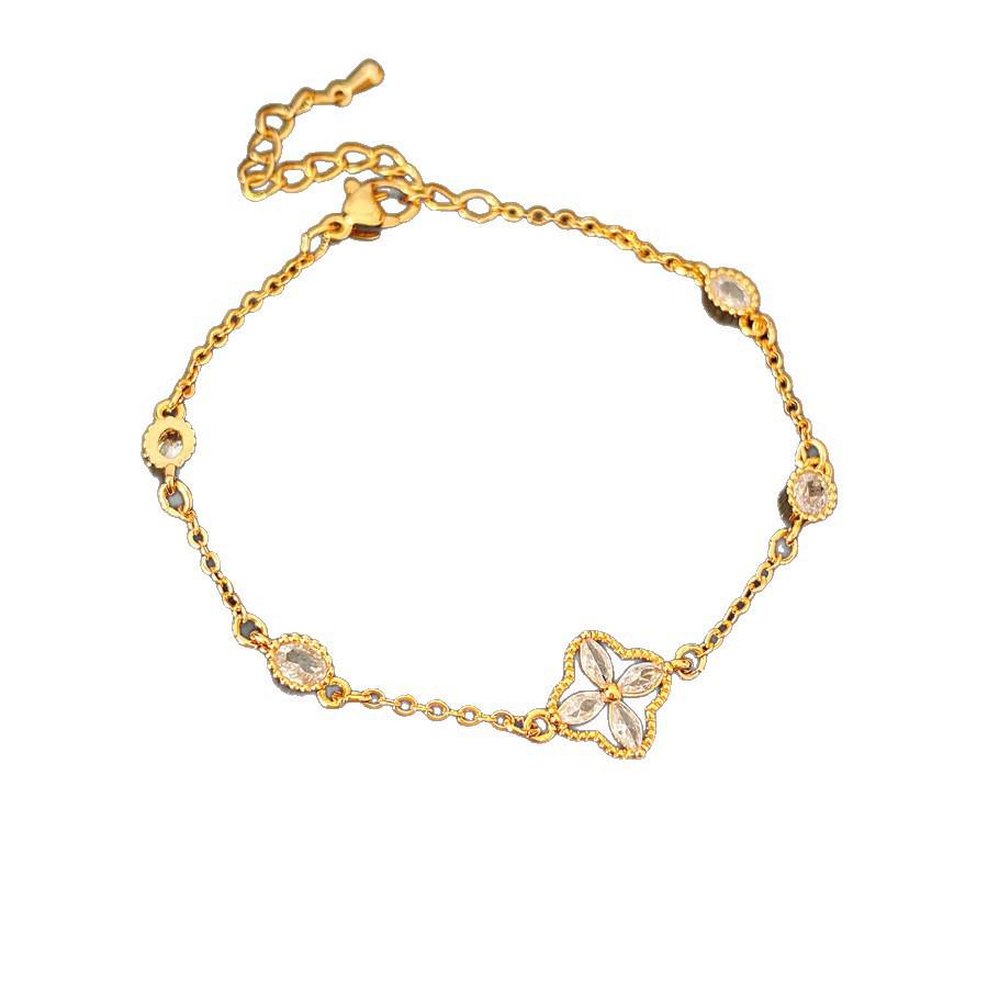 18K Gold-Plated Zircon Flower Oval Bracelet: Versatile, Exquisite, High-End Jewelry for Women