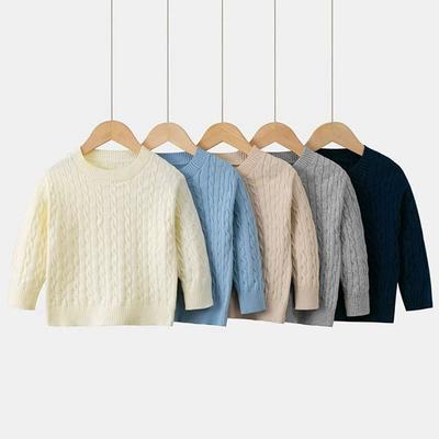 3-7 Years Kids Round Neck Sweater Solid Color Knitwear