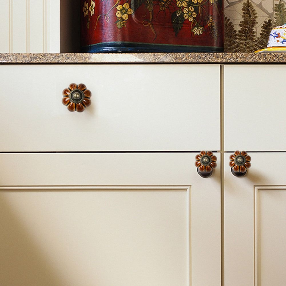 European Style Ceramic Pumpkin Handle Single Hole Door Pull Handles Retro Drawer Knobs  Furniture