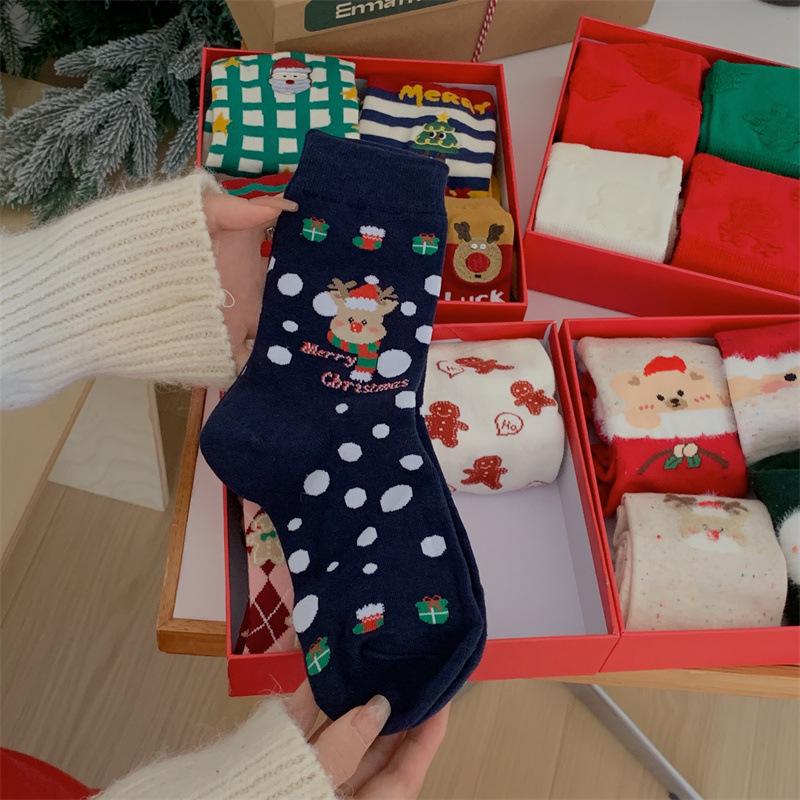 

Красные рождественские носки подарочный набор - корейский стиль, до середины икры для женщин (Осенне-зимний выпуск) Size 35-38