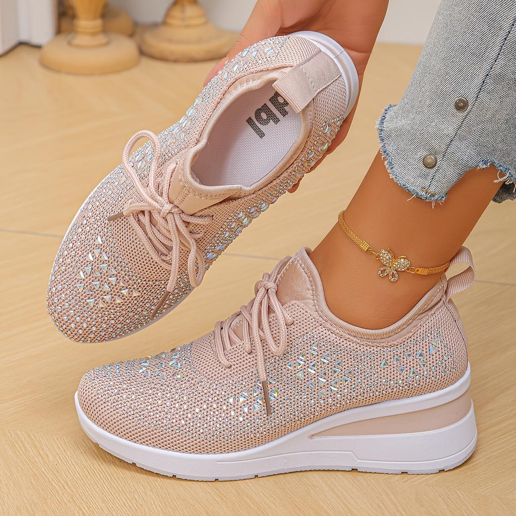 A Pair of Crystal-Embellished Women'S Sneakers | Casual Low-Top, Comfortable and Versatile for All-Season Wear, Fabric Upper and PVC Sole