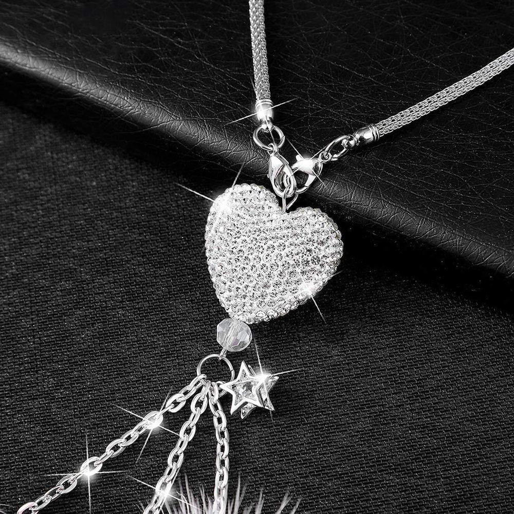 Rinestones Rearview Mirror Car Hanging Ornaments Car Crystal Pendant Pink Plush ball Car Charm