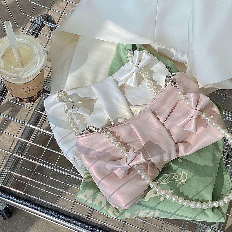 Pearl Bow Armpit Women's Bag Small Fresh Fairy Bag Korean Version Single Shoulder Carrying Crossbody Bag