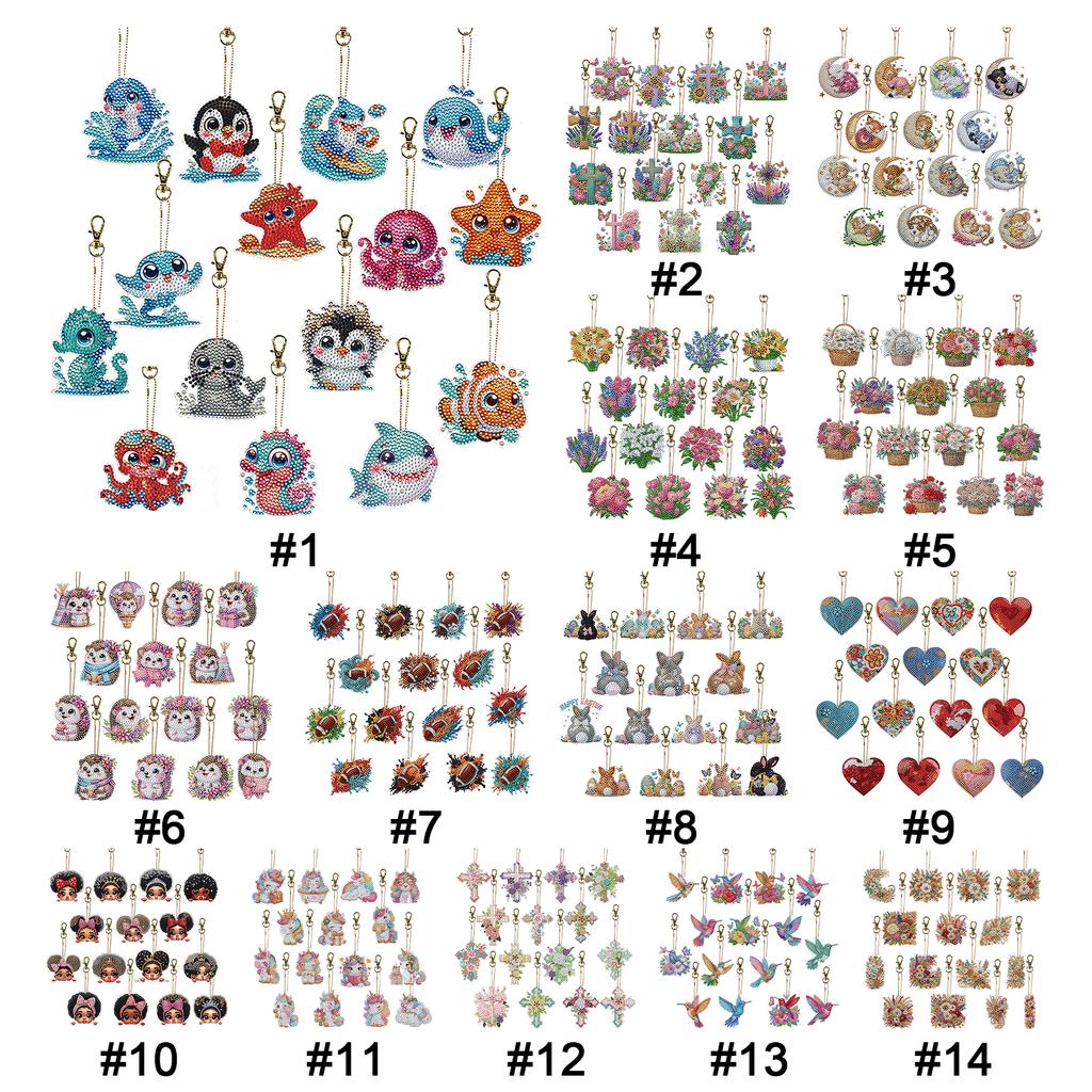 15 ks DiY 5D Diamantové malování Klíčenky Závěsné přívěsky Oboustranné pro začátečníky Narozeninové tvoření Domácí párty dekorace