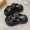 Fashion 8CM Heels Chunky Slippers Women Open Toe High Platform Leather Sandals Woman New Summer Thick Bottom Beach Buckle Shoes