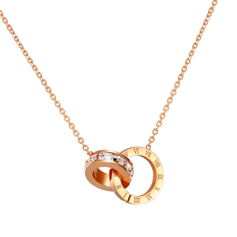 

Fashion Roman Numerals Interlocked Plated Rose Gold Collarbone Chain Pendant Necklace Steel Necklace Chain Pendant for Women розового золота