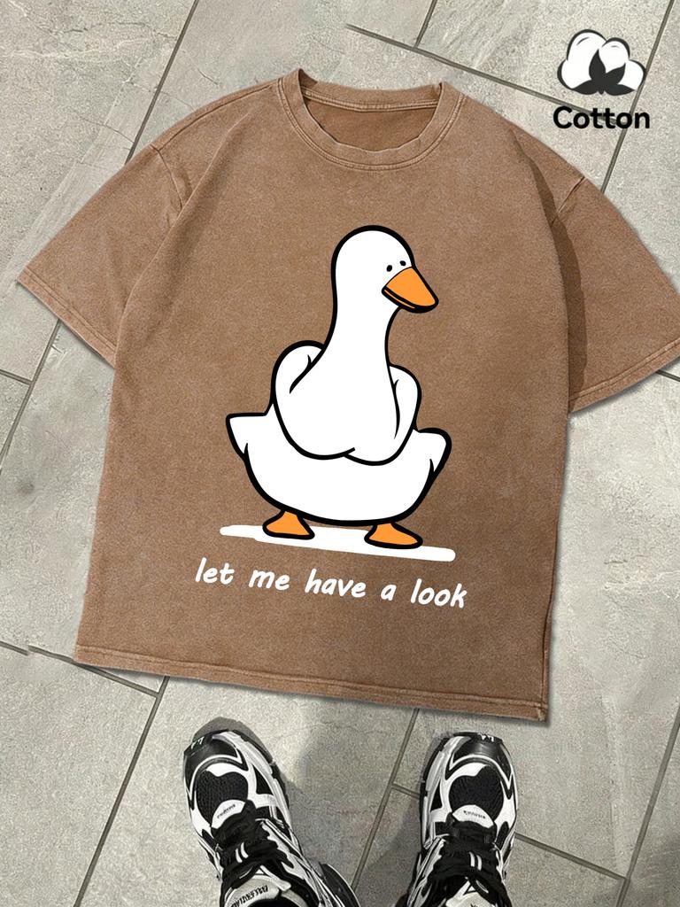 Let Me Have A Look Goose Design Washed TShirt Mens Summer ONeck Retro Tops Cotton Loose Short Sleeve Unisex Fashion Clothing