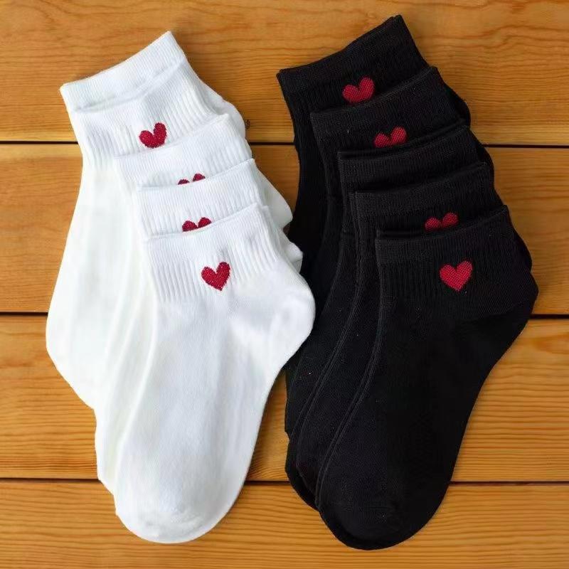 5 Pairs Women Heart-Shaped Pattern Low Top Socks Spring Summer Sweet Style Sweat Absorbing Breathable Comfortable Casual Sock