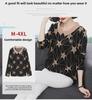 Large Loose Korean Doll Collar Long-Sleeve Mesh Print Top for Middle-Aged Women - Spring Fashion