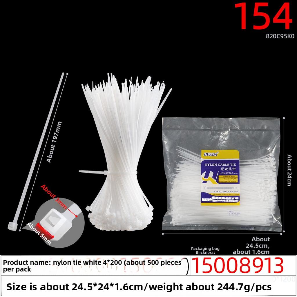 Large White Nylon Cable Ties of 4*150*4*200*5*250*3*60*3*80