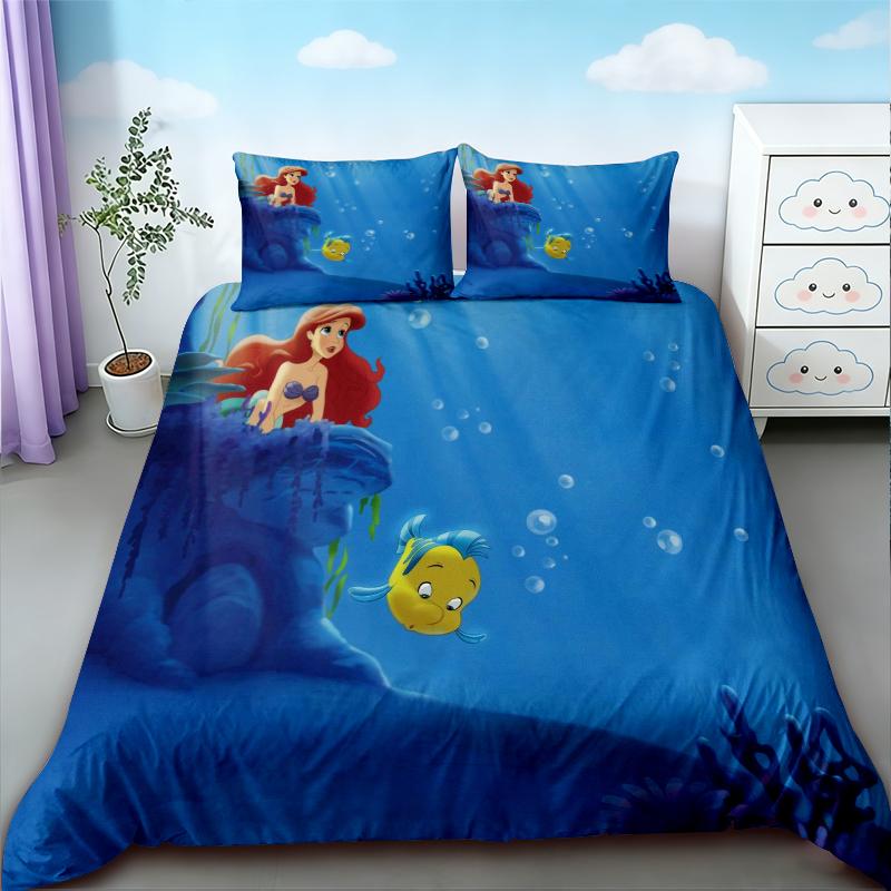 Mermaid Duvet Cover Set Cartoon Beautiful Bedding Set Quilt Cover Queen King Size for Girl Bedroom Home Decor