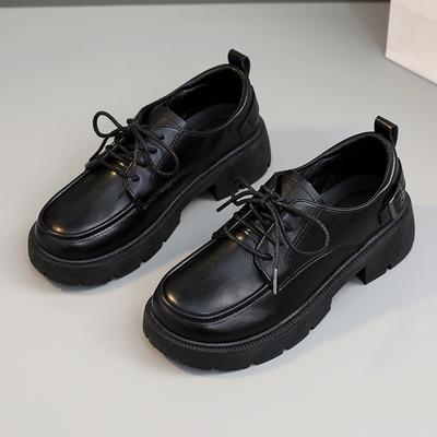 Fashion Platform Vintage Oxford Shoes 2024 Autumn Vintage Leather Lace Up Women Fashion Loafer Shoes Black Oxford Shoes