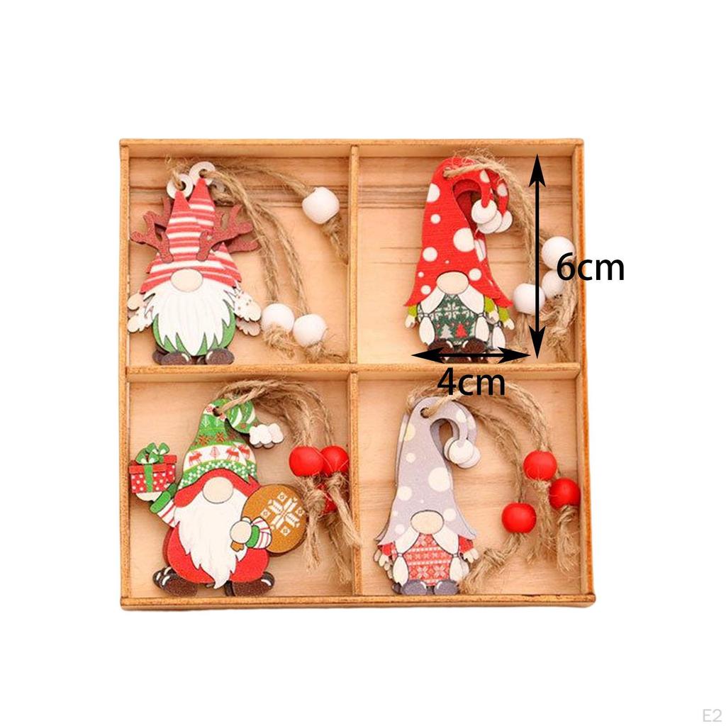 12x Gnome Christmas Wooden Hanging Ornaments Embellishments Santa Claus Doll Predrilled Party