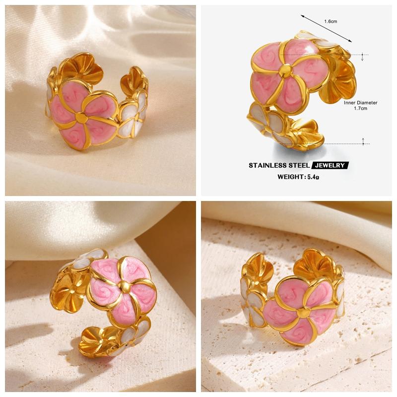 316L Edelstahl Emaillierter Blumenblattring für Damen Farbige Tropfglasur Serie Wasserfeste Ringe Luxuriöser Schmuck Geschenk