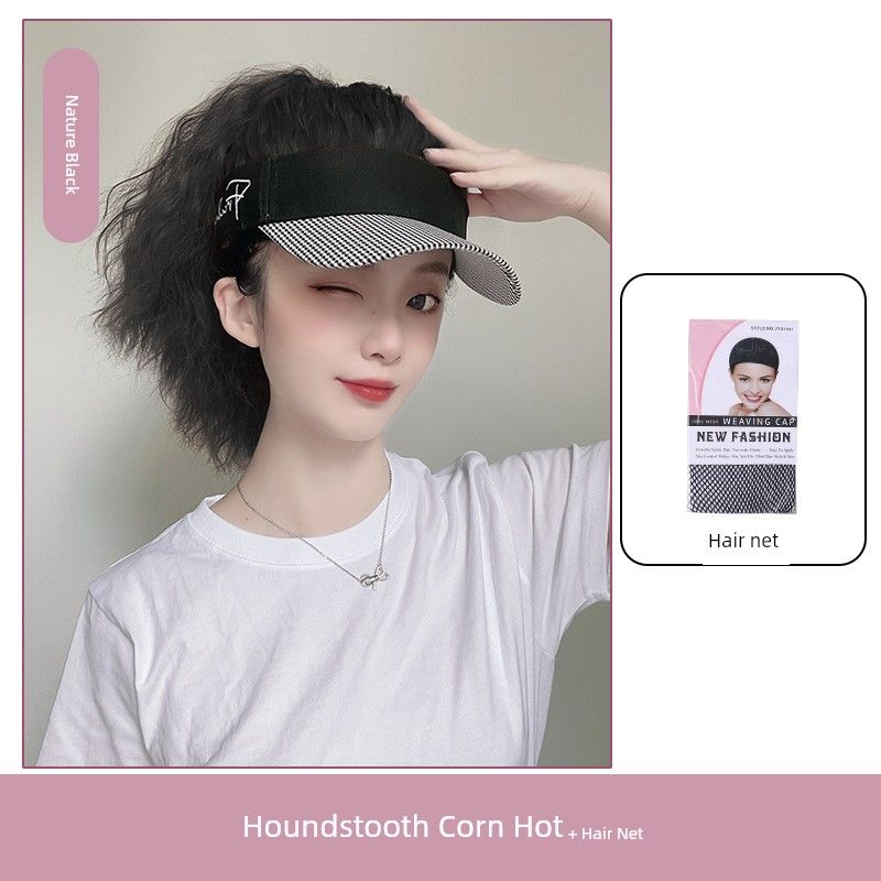 

Wig Hat Integrated Female Fashion Ponytail Wool Curly Hair Nature Hair Band Hair Cap Shape Baseball Peaked Hat Nature Black