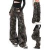 Women Cargo Pants Elastic High Waist Adjustable Drawstring Casual Trousers Camouflage Print