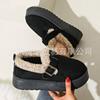 Large size platform shoes snow boots autumn and winter velvet warm and comfortable one-word buckle lazy one-pedal women's shoes