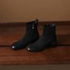 Krazing Pot Sheepskin Flock Winter Square Toe Chunky Heels Chelsea Fashion Boots Women Zip Patch Work Women Ankle Boots