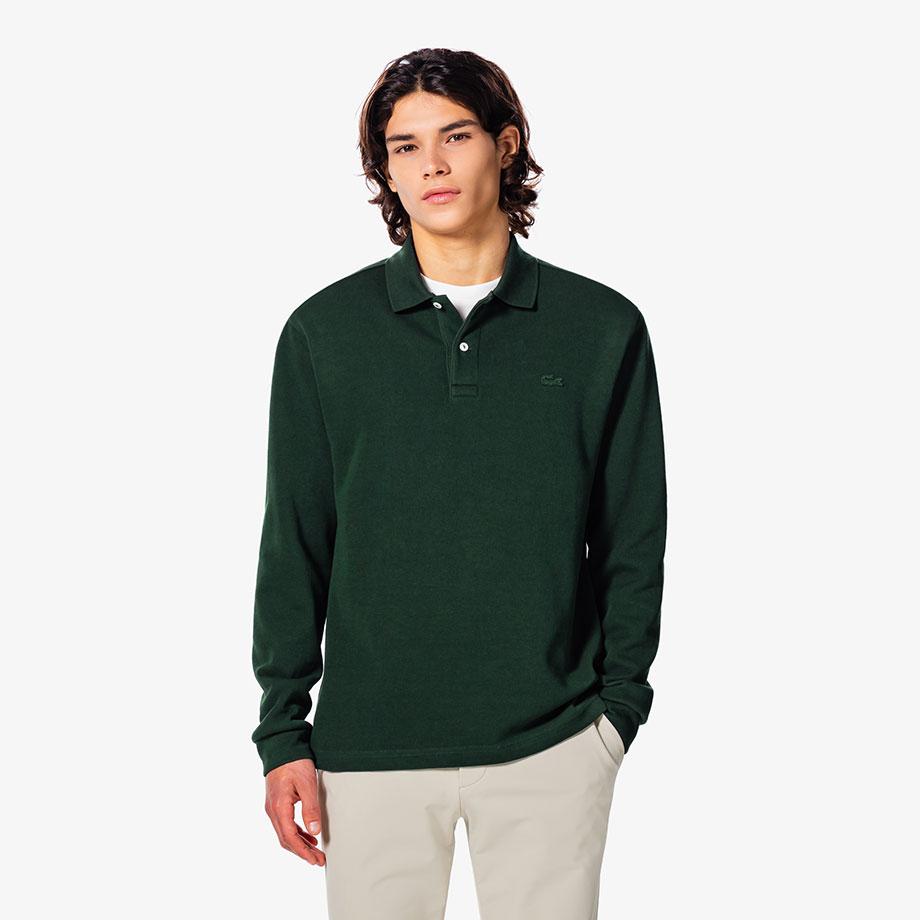 Lacoste Men's Ribbed Long Sleeve Polo Shirt PH262E-55NYZP