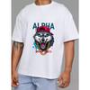 Alpha Wolf Graphic T Shirt White Street Style Wolf with Red Cap and Gold Chain Print for Casual Wear
