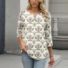 3/4 Sleeve Shirts For Women Button Down Shirt  Top For Women Half Button Down Print Graphic Blouse