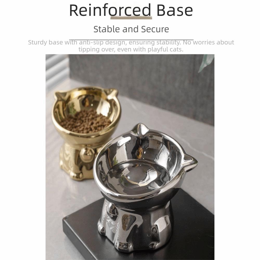 Anti-Spill Ceramic Cat Bowl Cat Shaped Cat Water Bowl Elevated Pet Food Feeder Cat Drinking