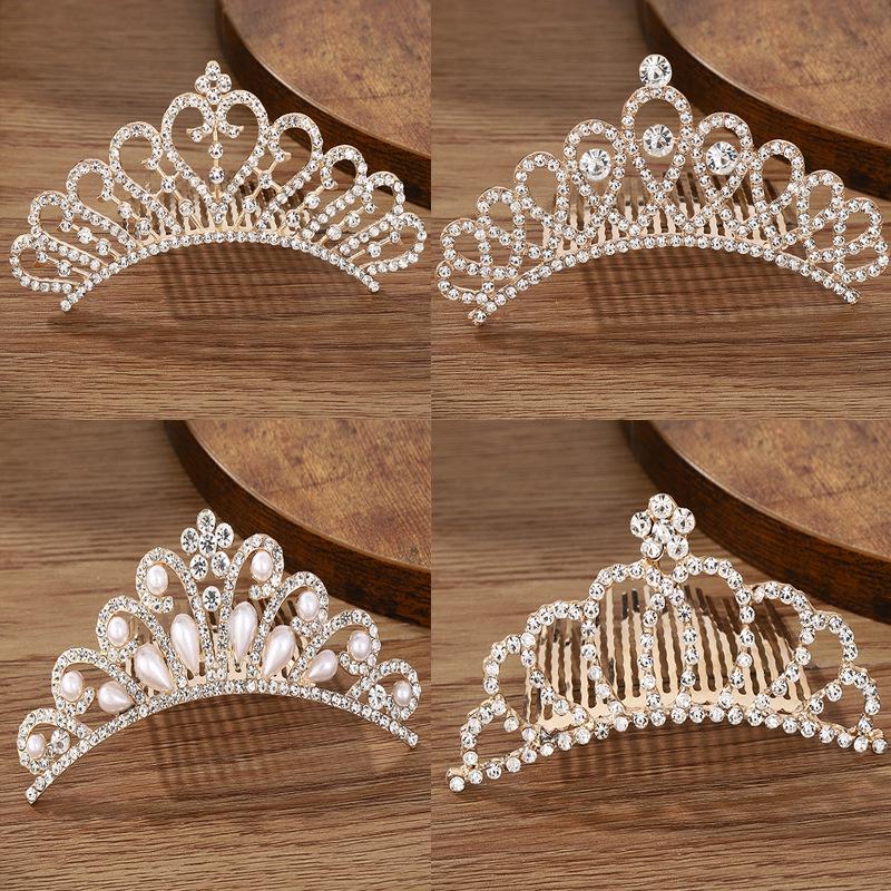 Gold Crown Rhinestone & Pearl Hair Comb for Children - Princess Bridal Accessory