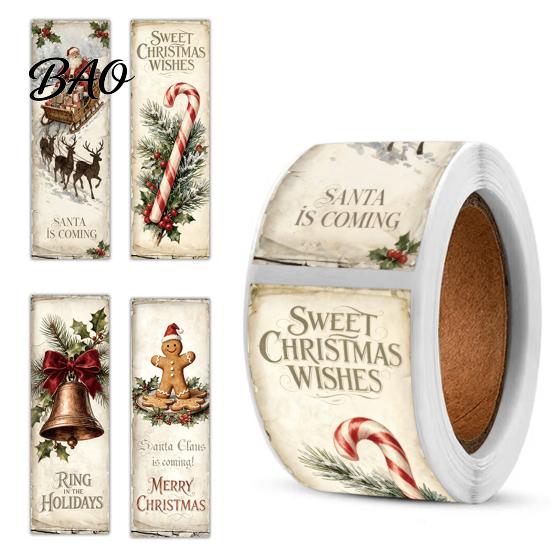 Retro Illustrated Gift Tape Christmas Coated Paper Sealing Sticker, Hand-drawn Santa Claus Snowman Elk Envelope Stickers Design, Decorative