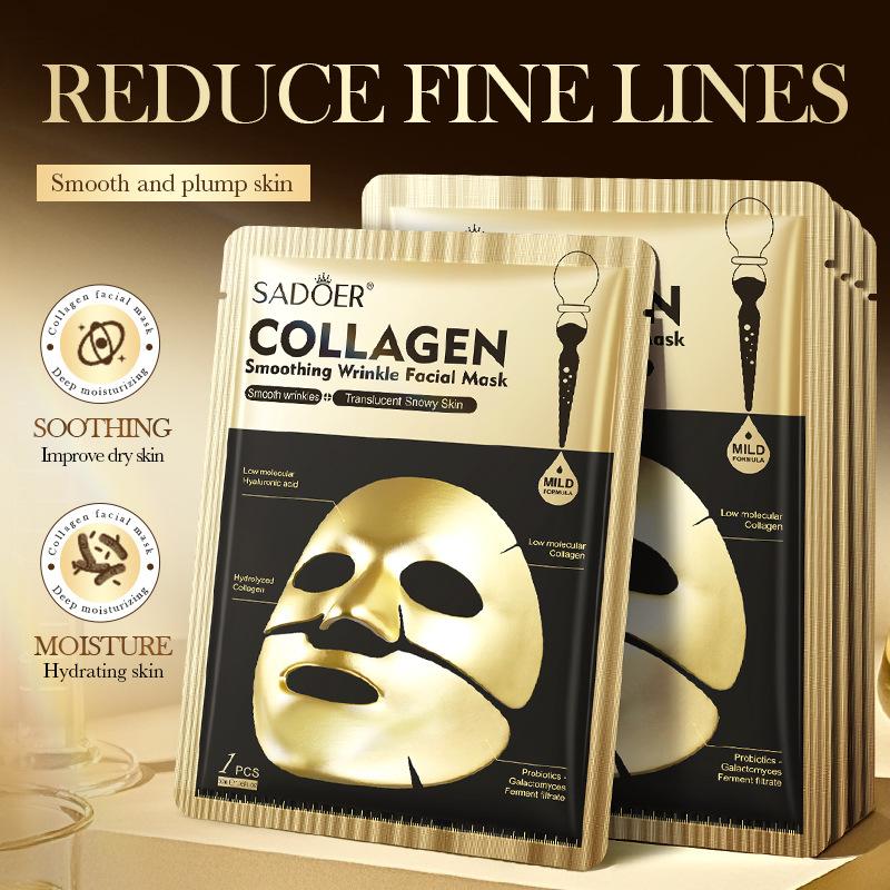 SADOER Maschere Viso al Collagene Dorato Idratanti Anti-Età Antirughe Maschera Viso in Foglio Maschere al Collagene Prodotto per la Cura della Pelle