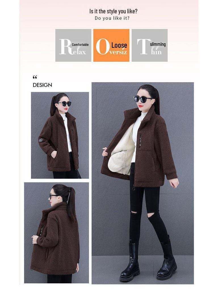 Women's Lambswool Fleece Jacket 2025: New Winter Style, Plus Velvet, Thick, Versatile, Loose-Fit, Plus Size, Stylish Top