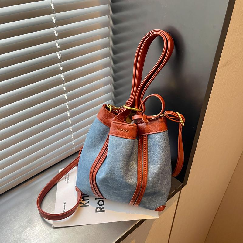 Portable Denim Tote Bag Women's Shoulder Underarm Bucket Bag