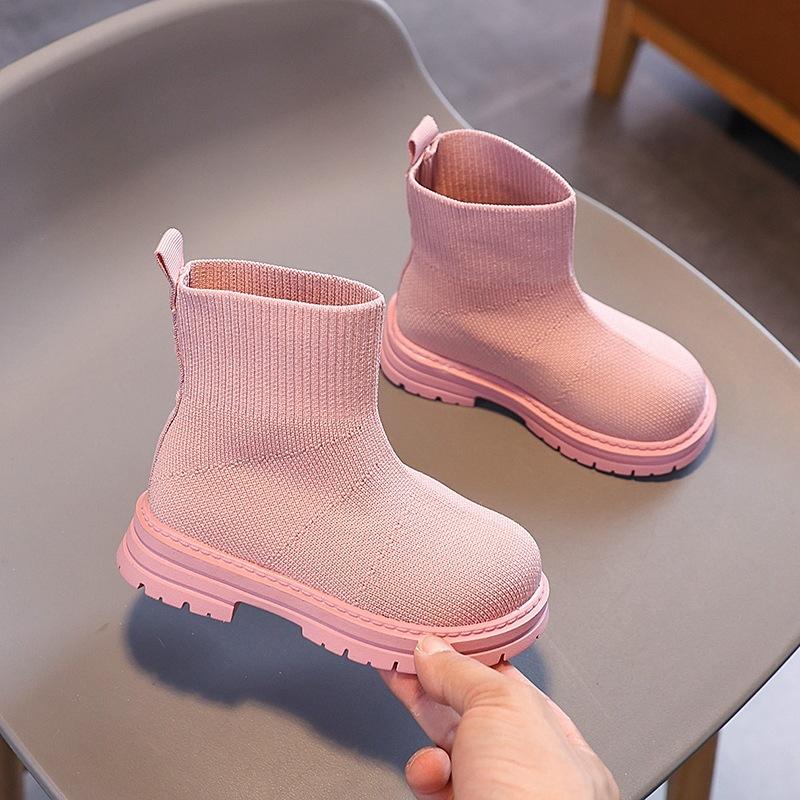 Medium and small children's candy-colored thick-soled fly-woven boots 2025 autumn new women's boots British style soft-soled children's Martin boots