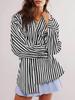 Womens Oversized Striped Button Down Shirt Long Sleeve Boyfriend Blouse