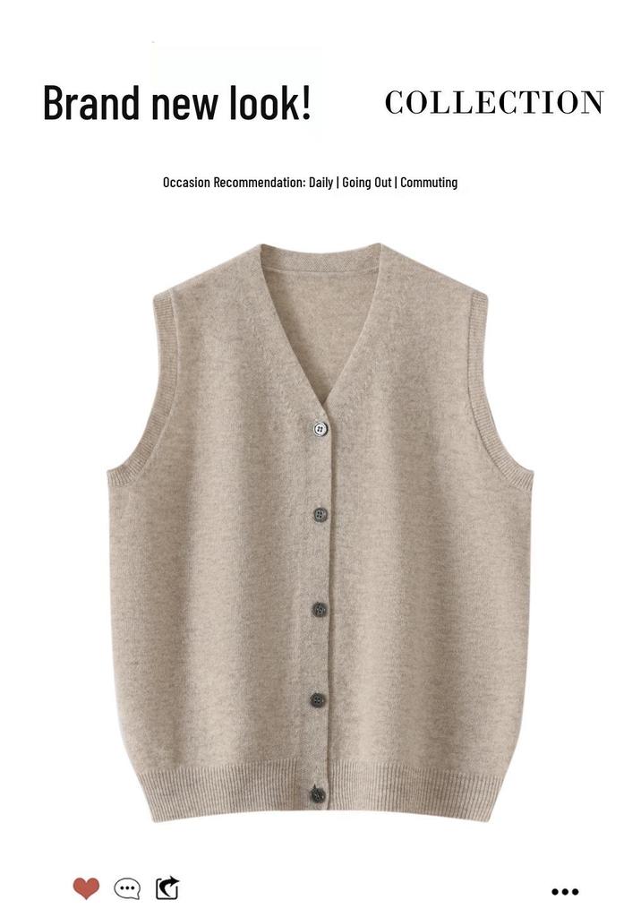 Gilet Cardigan en Laine à Col en V - Printemps/Été 2026 Vêtement d'Extérieur Décontracté Chic à Boutonnage Simple